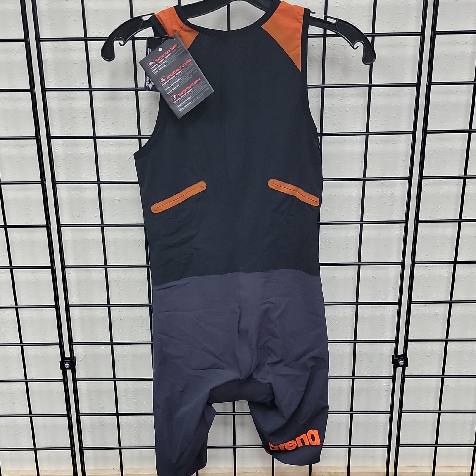Arena Women’s Zipped Trisuit Competitive Swimwear Dark Grey Black Orange L