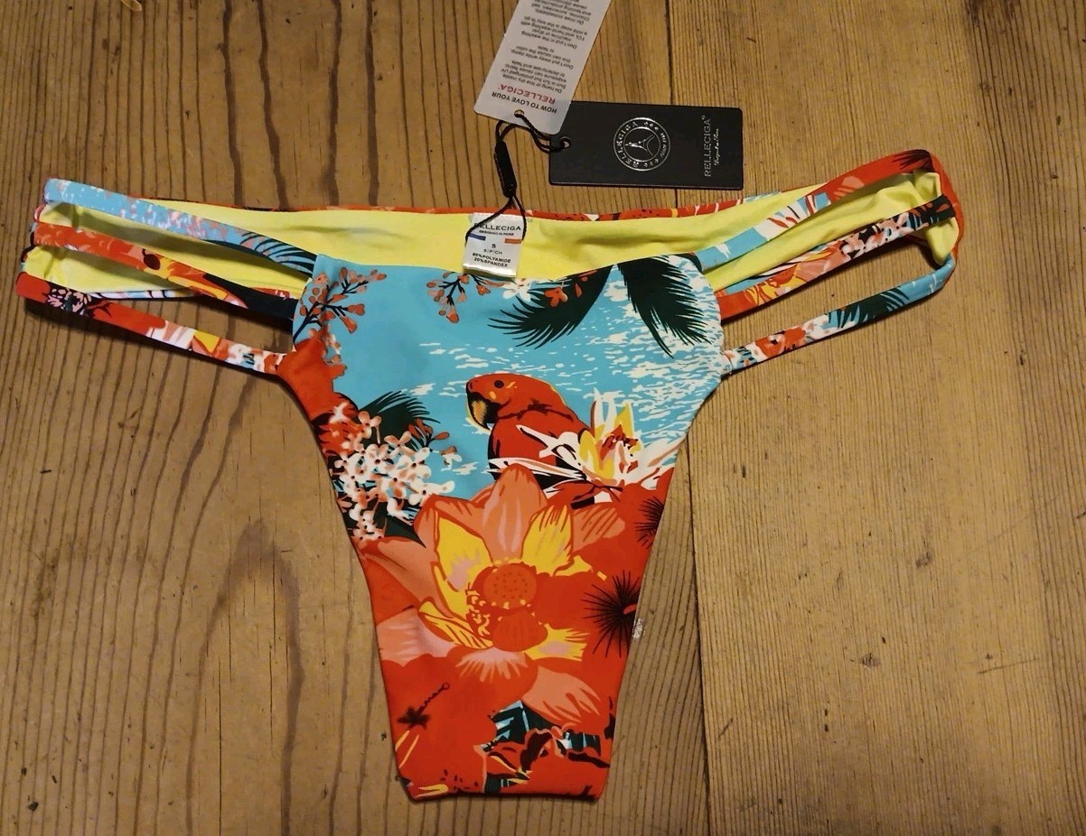 RELLECIGA Women S Triple Strappy Thong Bikini Bottom Parrot Tropical Vacation