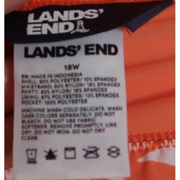Lands’ End Sun Shade UPF 50 Orange Mini Tropic Leaves Swim Board Shorts 18W