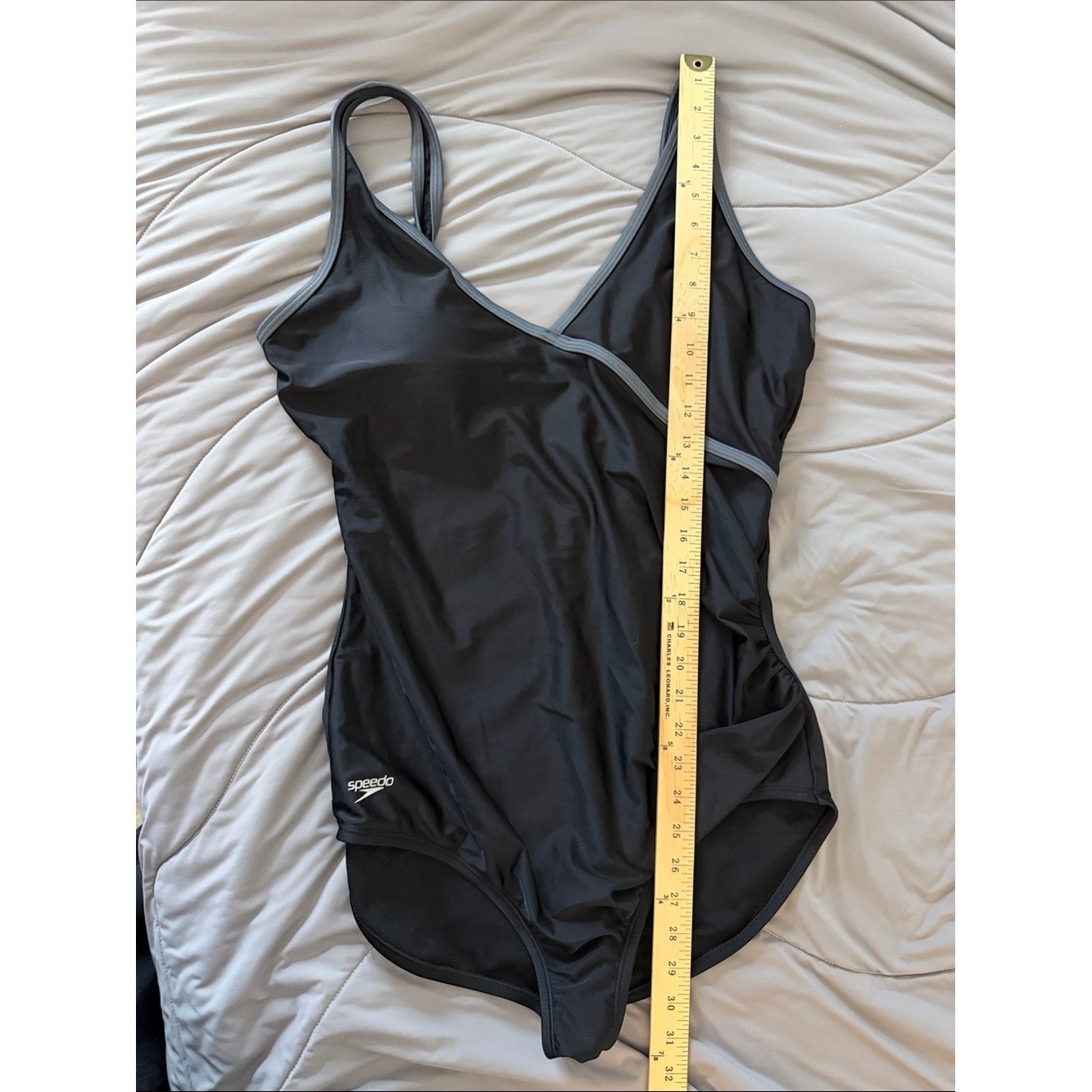 Speedo Black One-Piece Wrap-Front Swimsuit Size 16