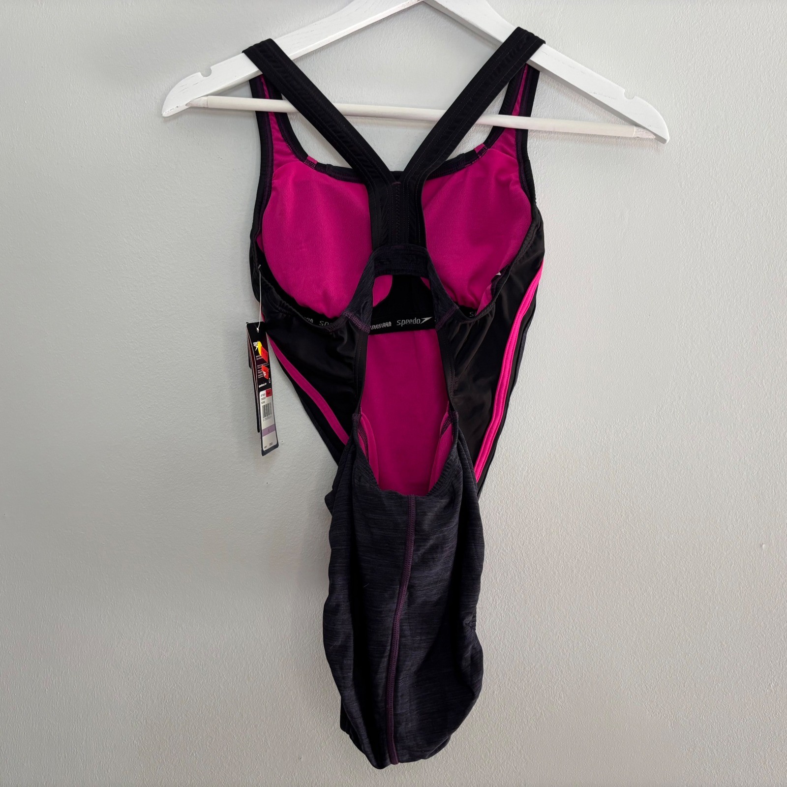 Speedo One Piece Swimsuit Women 6 Colorblock Pink Gray Hydrobra Pool Beach Swim