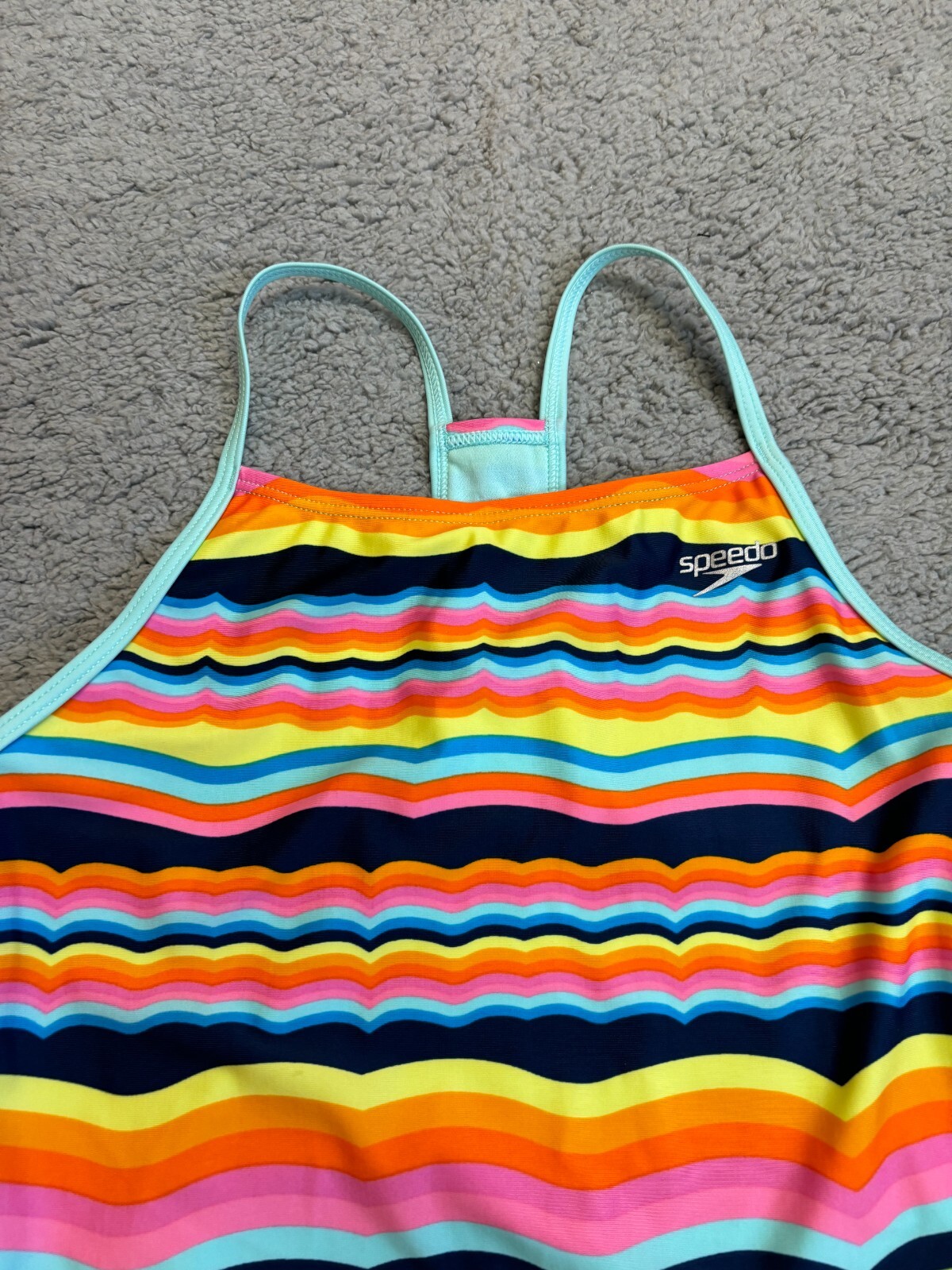 Speedo Girls Thin Strap One Piece Swimsuit. Color-Rainbow, YouthXL (16). NWT’s.
