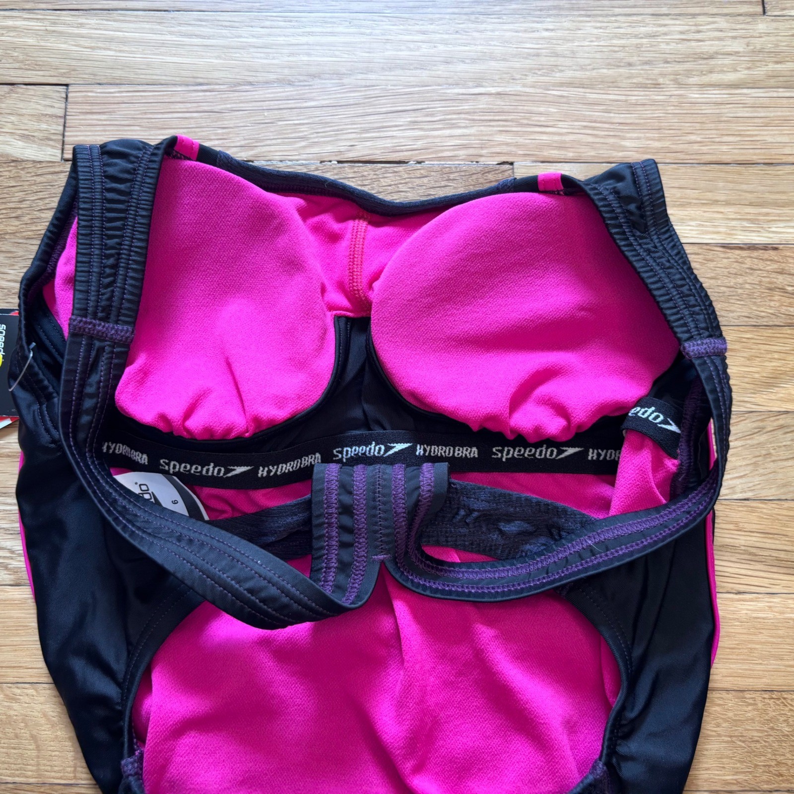 Speedo One Piece Swimsuit Women 6 Colorblock Pink Gray Hydrobra Pool Beach Swim