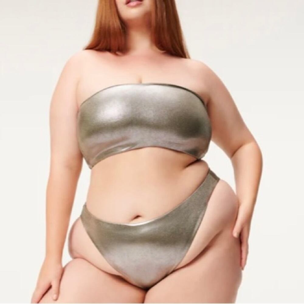 GOOD AMERICAN SWIM Bandeau Top. Stormy Foil. 3X