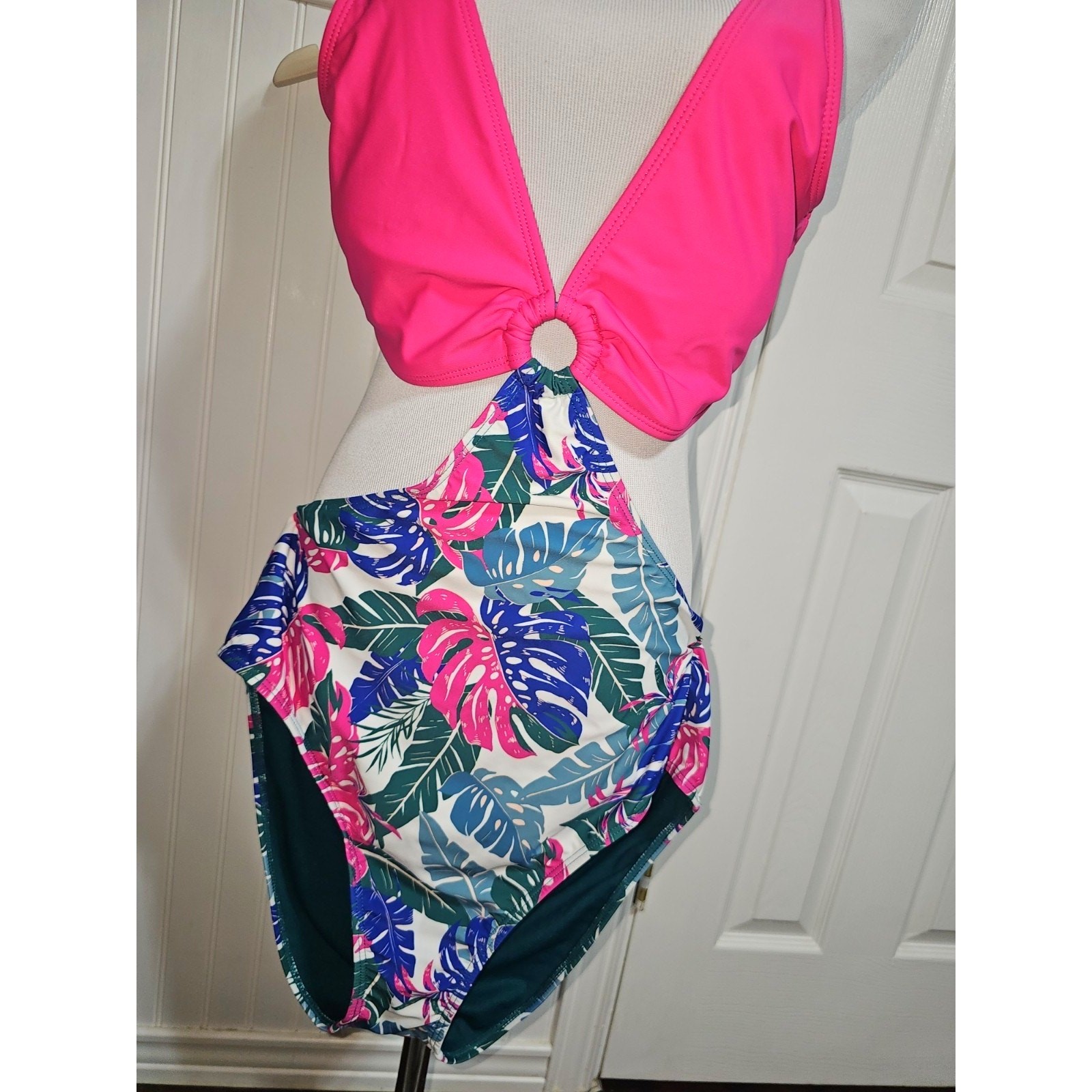 Decree One Piece Tropical Rich Colors Print Split Swimsuit size XXL