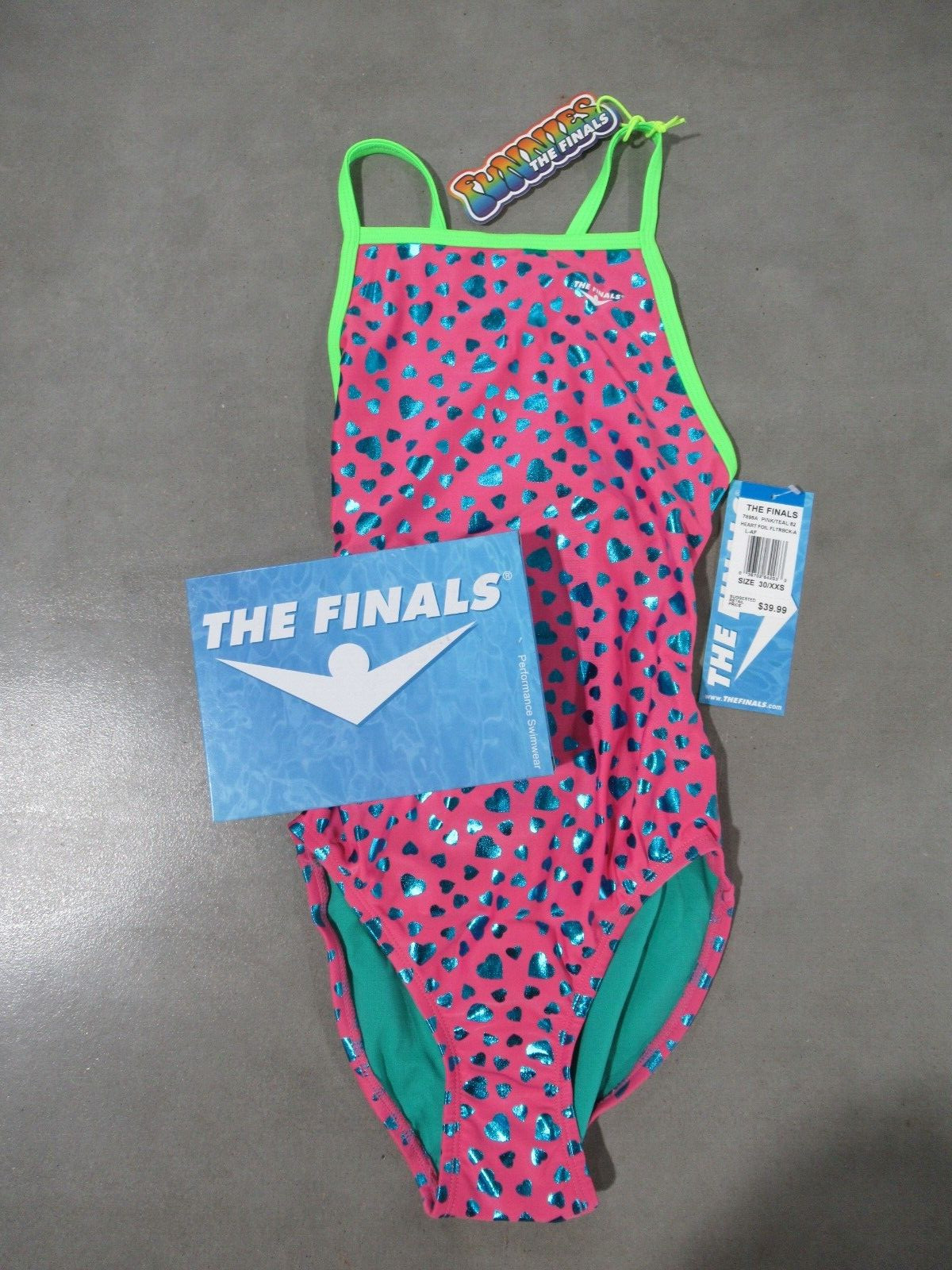 TYR The Finals Heart Foil Size 30 XXS Pink/Teal*NWT*