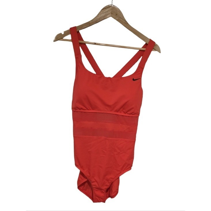 NIKE MESH SOLID EDGE V-BACK SWIMSUIT ONE PIECE CORAL RED SIZE XL NEW COMPETITION