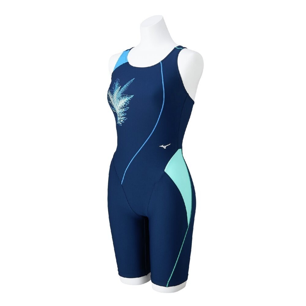 Mizuno Women’s Swim Fitness All-in-One Swimsuit Back Strap Stroke ONE Navy/Blue