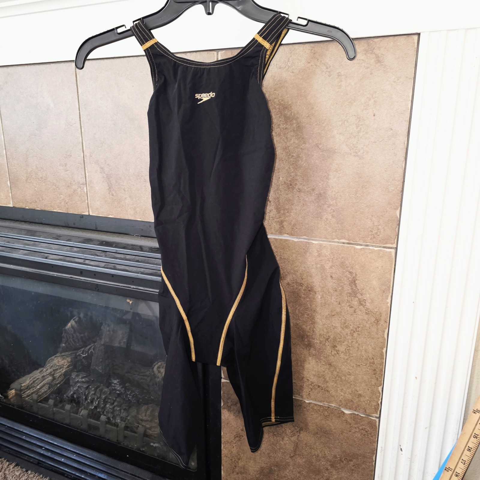 SPEEDO FASTSKIN Sz 26 LZR PRO Black Gold Competition Logo Swimming RaceJersey