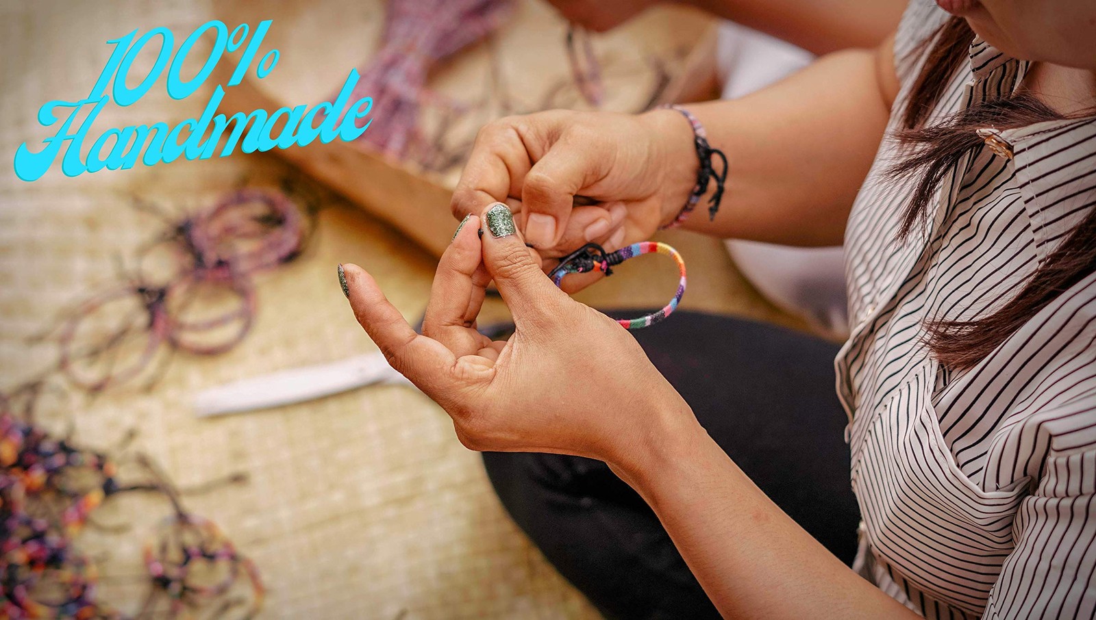 Made by Nami 2 Pcs Boho Surfer Bracelets for Women and Men Black & White
