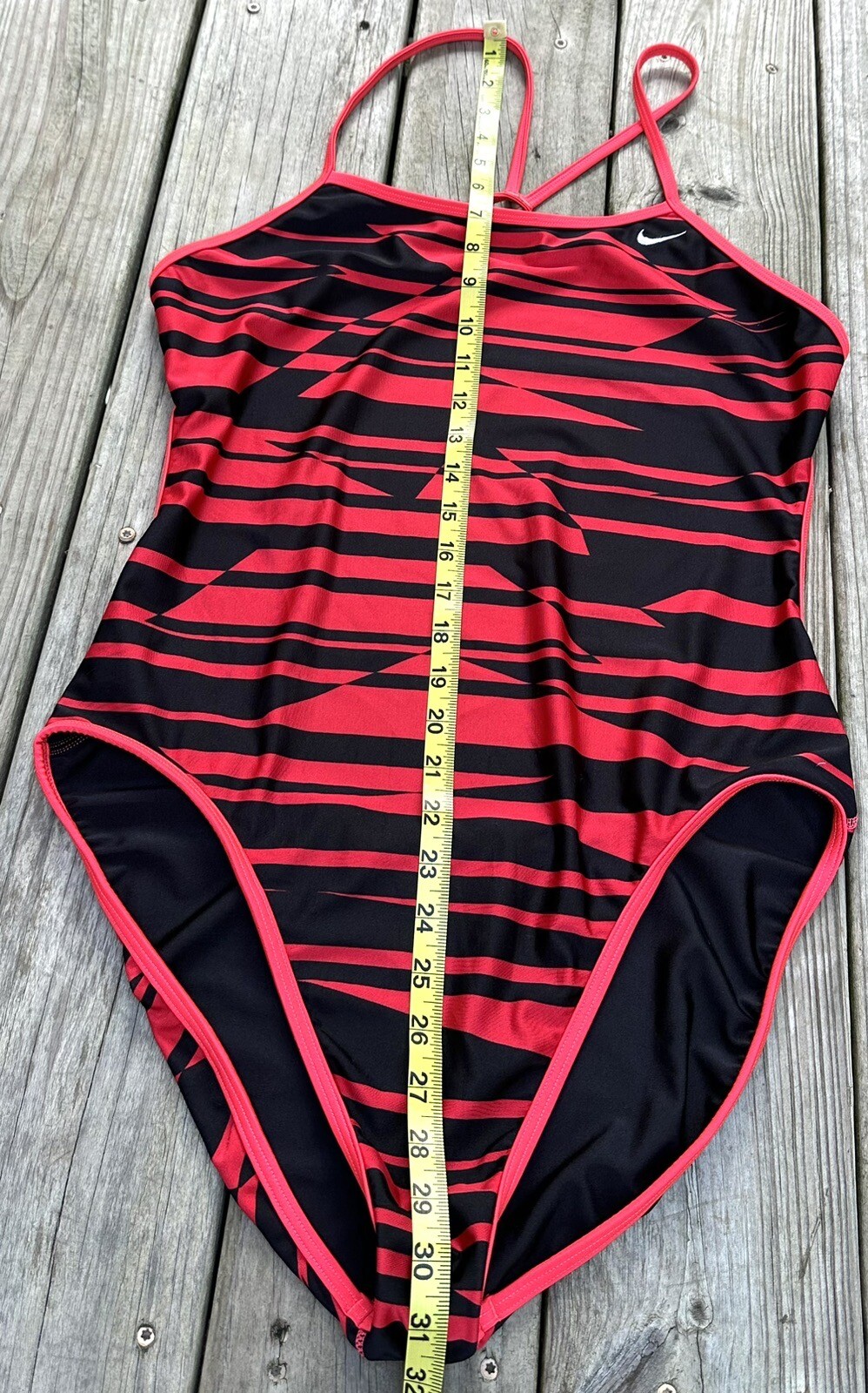 Ladies Swimsuit SPEEDO 1 Pc Tank Red + Black Print See Measurements