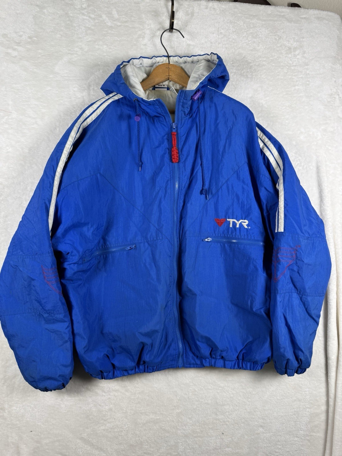 TYR XL Mens/unisex Swim Jacket Coat Blue nylon quilted rn 77370 windbreaker