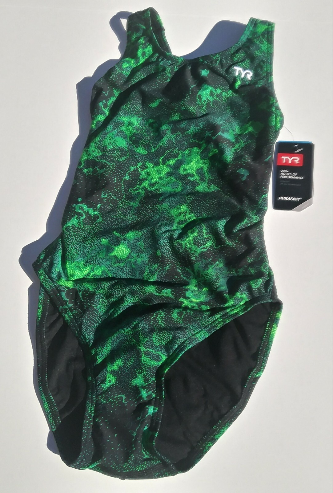 TYR Diploria Maxfit Women’s 30(XS) 1Pc Athletic Swimsuit Green Black Racerback