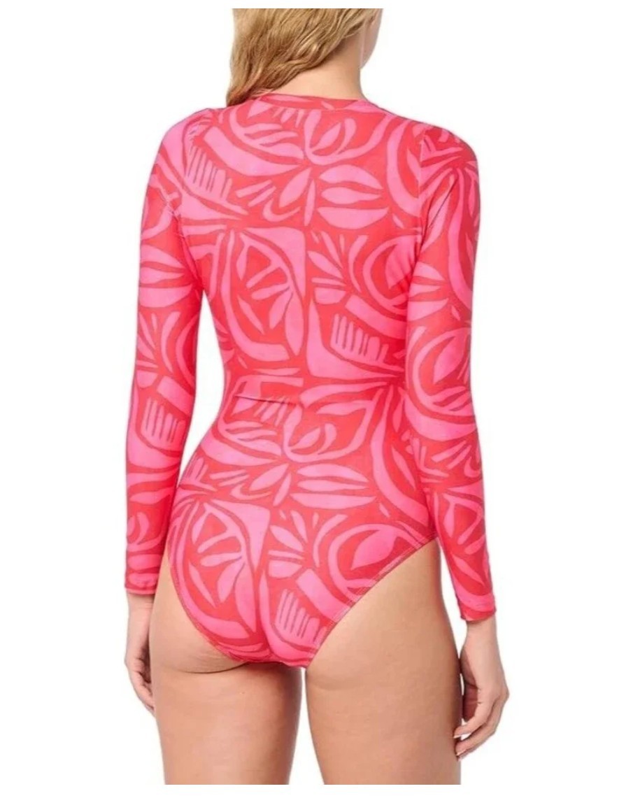Next By Athena Long Sleeve Zip One Piece Swimsuit Scuba Suit Size XL Pink Tiki