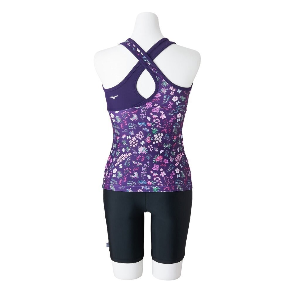 Mizuno Women’s Aqua Fitness Two-Piece Set (anti-roll buttons) Floral Pattern