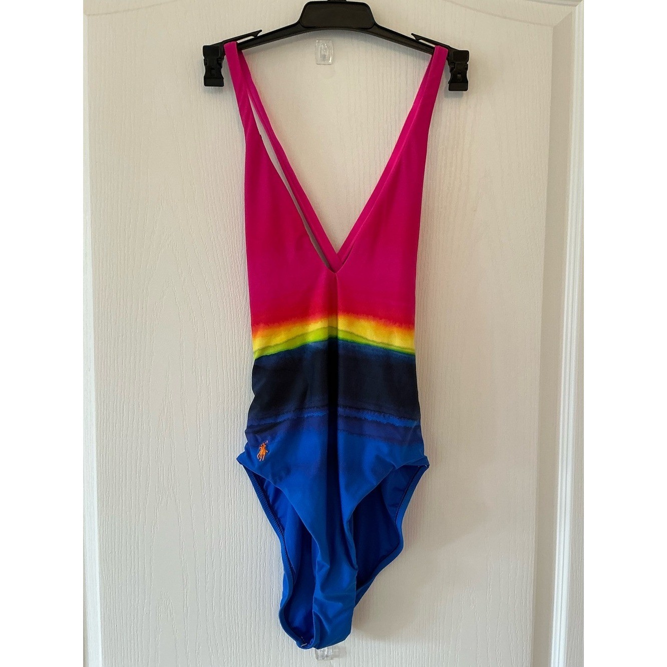 NWT Polo Ralph Lauren Magenta to Blue Gradient One-Piece Rainbow Stripe