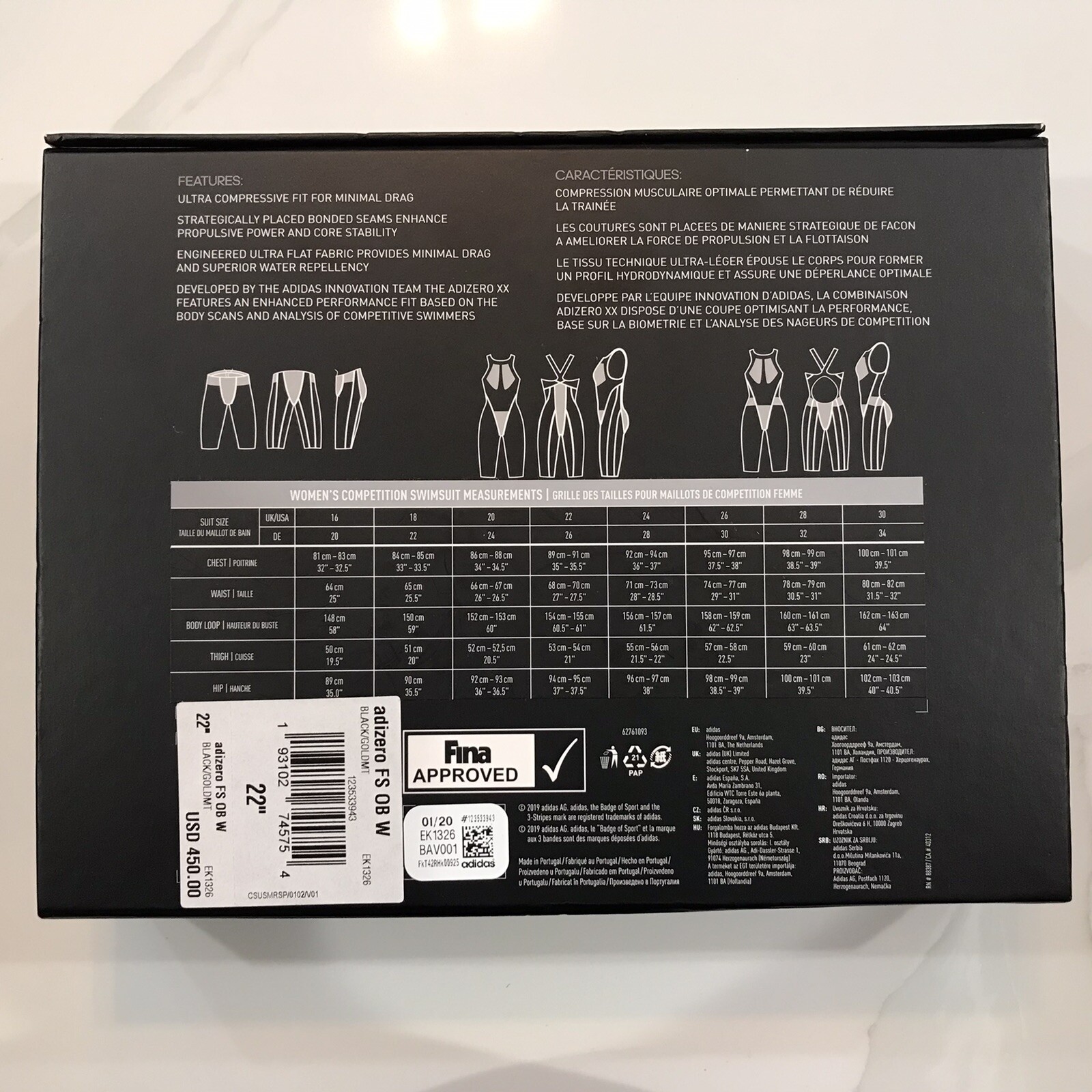 NEW Adidas Adizero XX Open-Back Swimsuit – Black/Gold Lining – 22” (EK1326) $450