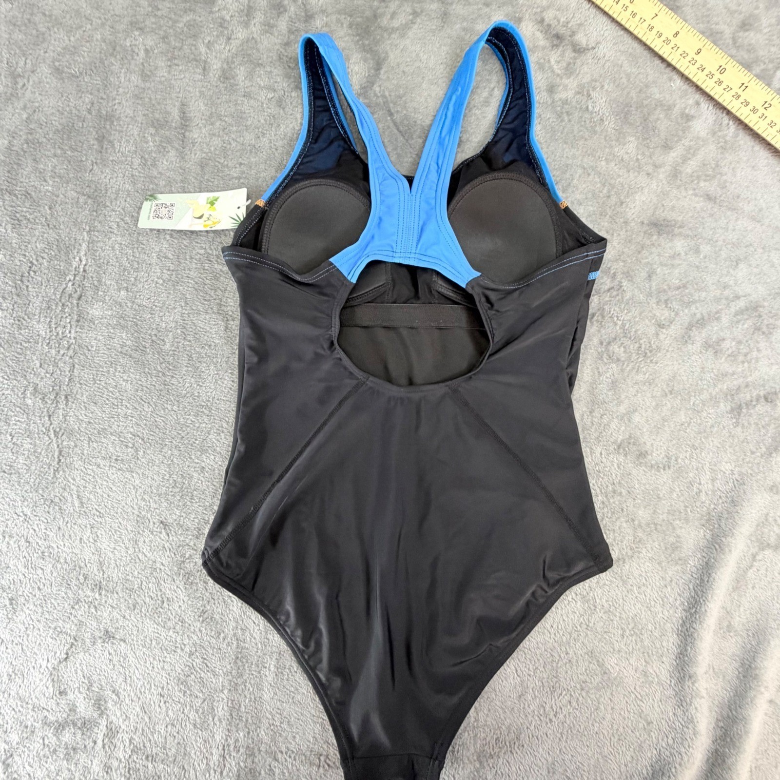 Charmo Womens Racerback One Piece Swimsuit Black Blue Athletic Training Size S