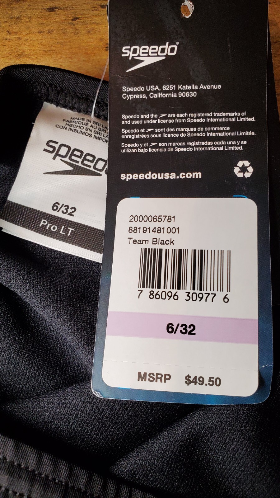 Speedo Women’s Swimsuit Pro LT Team Black 6/32 NWT
