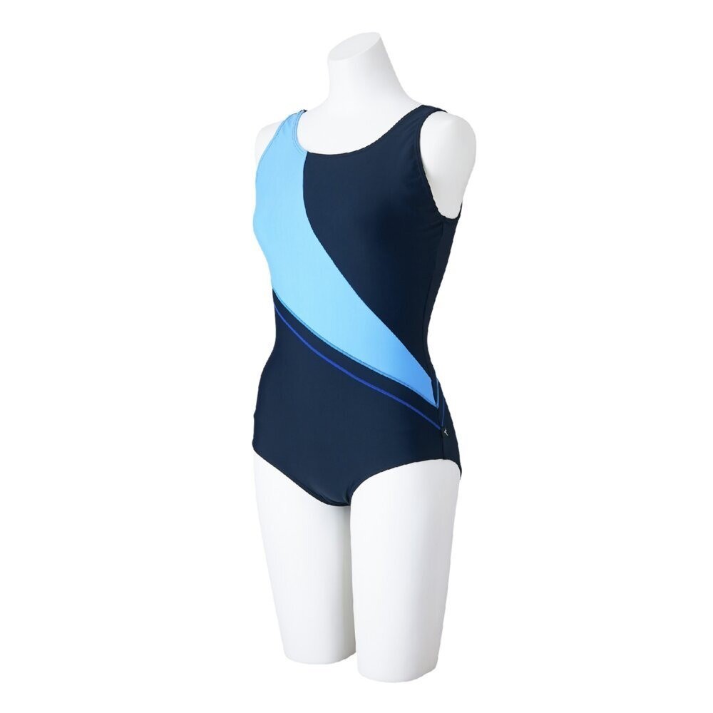 Mizuno Women’s Aqua Fitness One-Piece Swimsuit Color-Block Design Navy/C.Blue