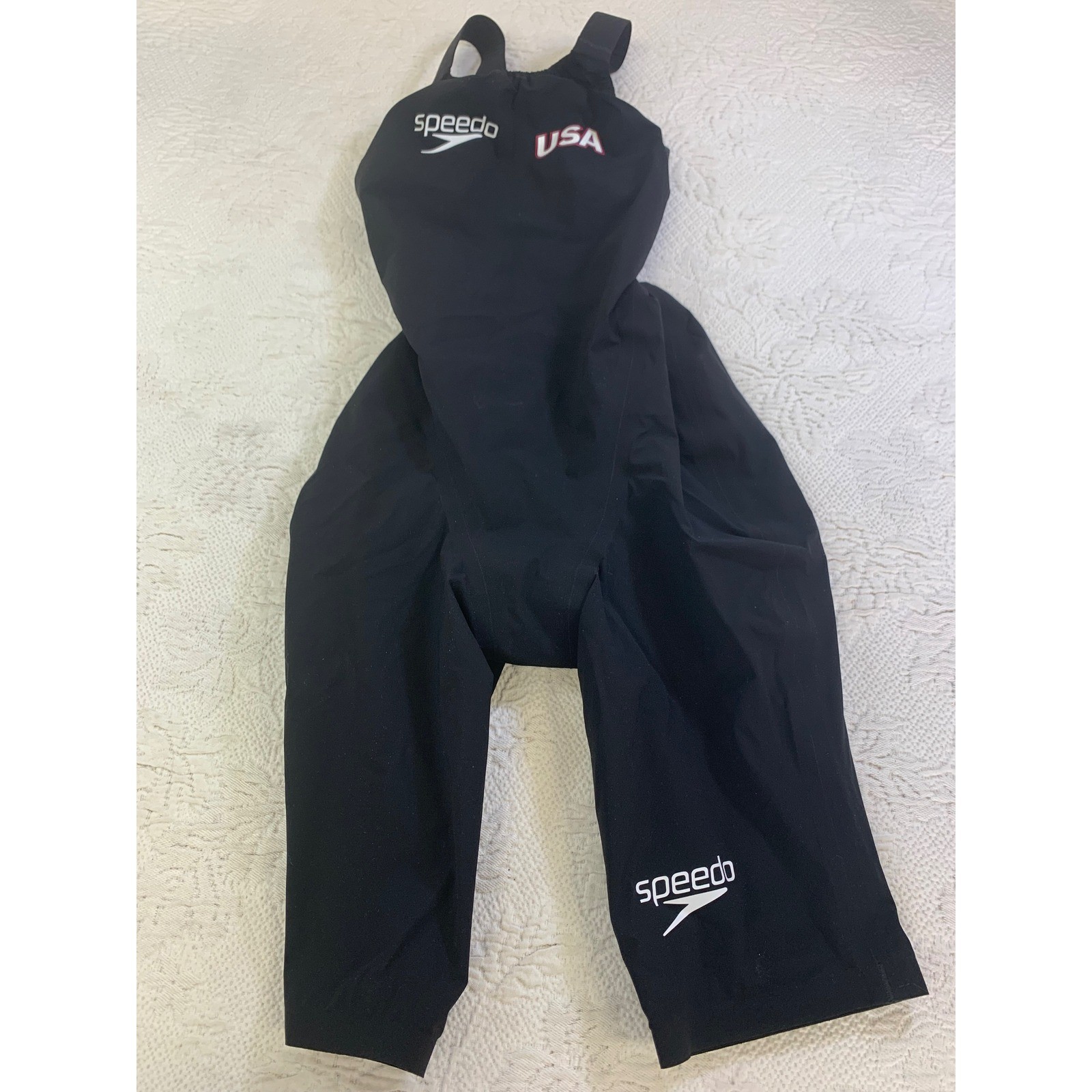 Speedo LZR Racer Elite 2 USA Swimming Open Back Kneeskin Black Tech Suit Size 25