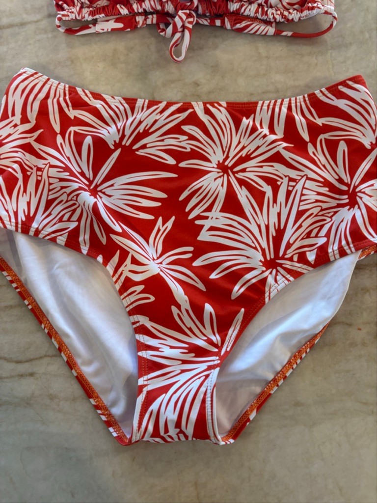 Women’s Unbranded burnt orange White Floral High Waist Ruffle Bikini Swimsuit L