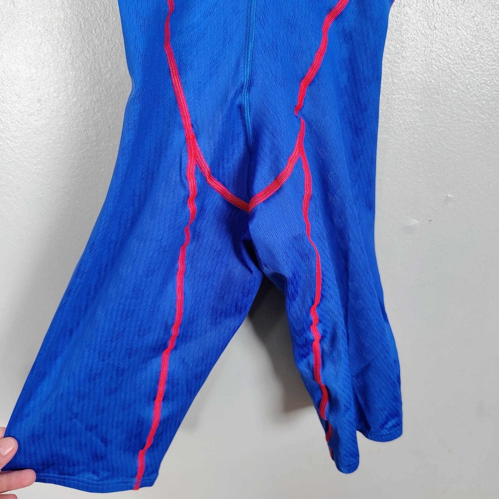 Speedo Aquablade Full Body Swimsuit Blue Red 705848 42L Vintage USA NWT nos