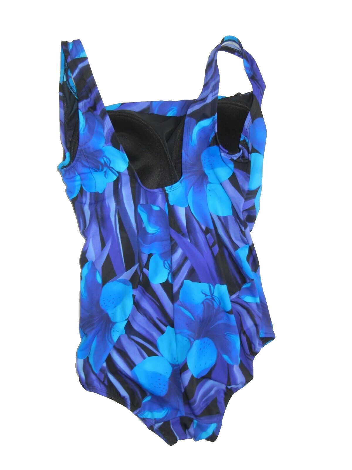 Vtg 80s 90s ROBBY LEN Bright Blue FLORAL SWIM SUIT Summer Pool Beach Women 22-W