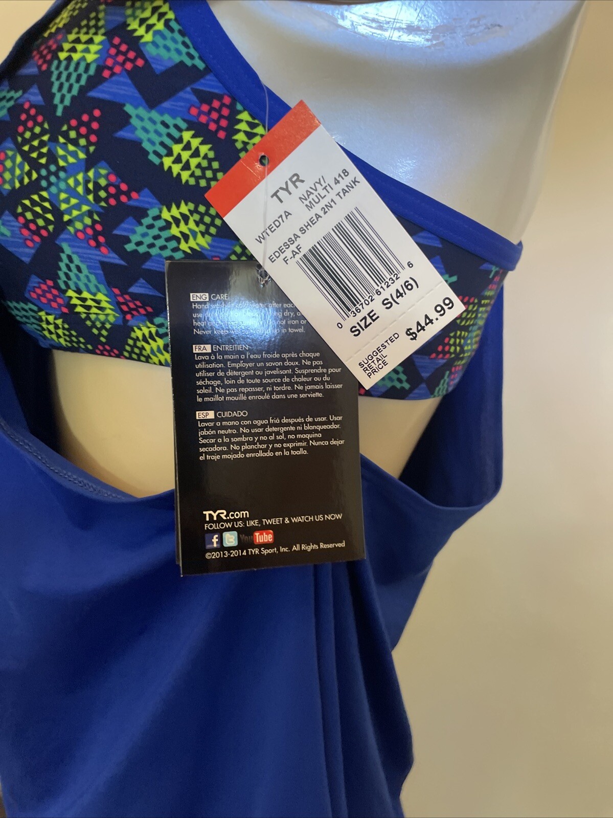 TYR Women’s Edessa Shea 2 in 1 Swim Tank – Sz.4/5 Sm. Blue Tank /multi Color Bra