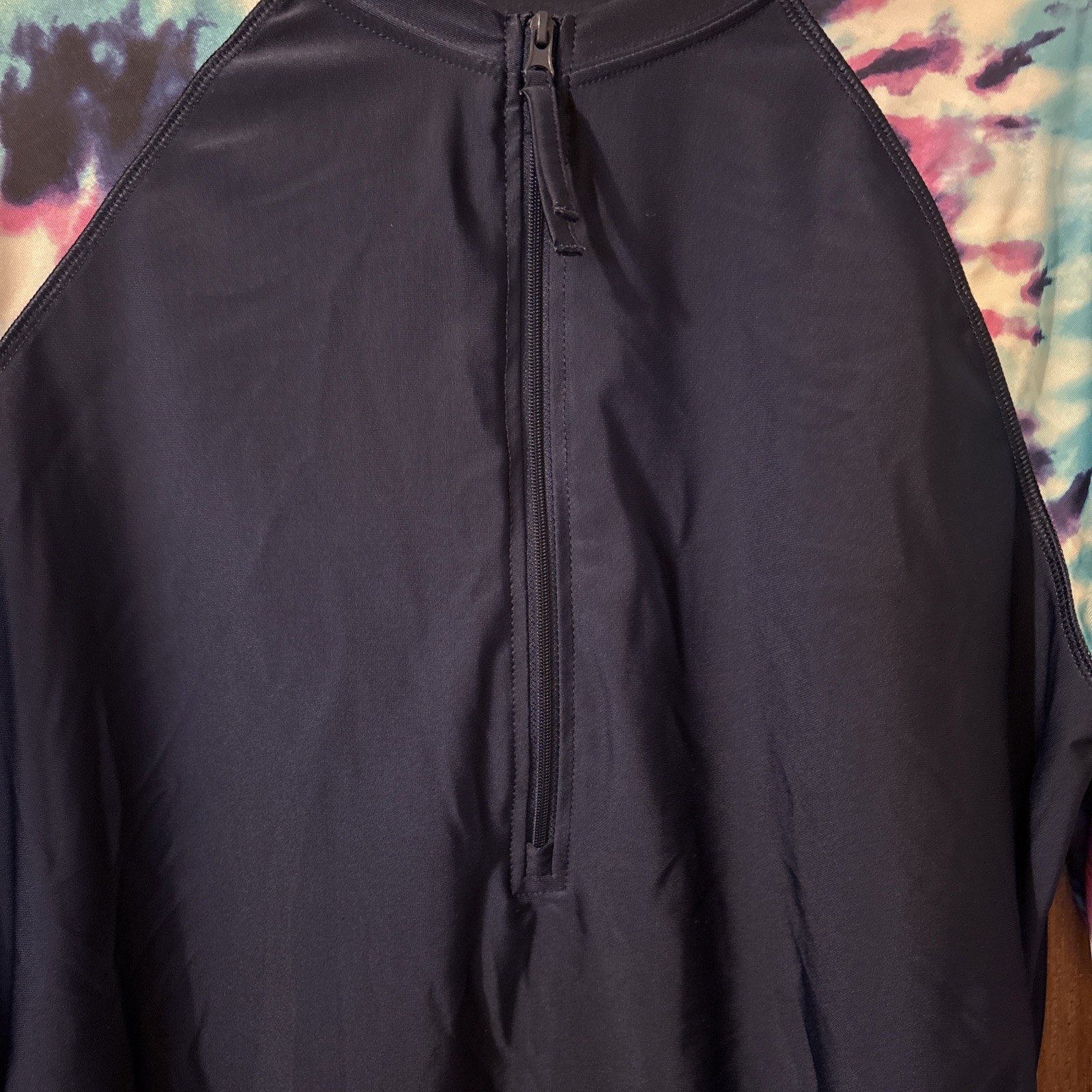 Free Country Women’s Size Large Long Sleeve Rashguard Shirt Zip UPF 50 Navy