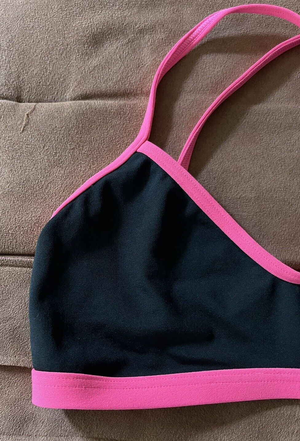 TYR Bikini Top Athletic Crisscross Strappy Black W/ Pink Trim Swimwear S (4/6)