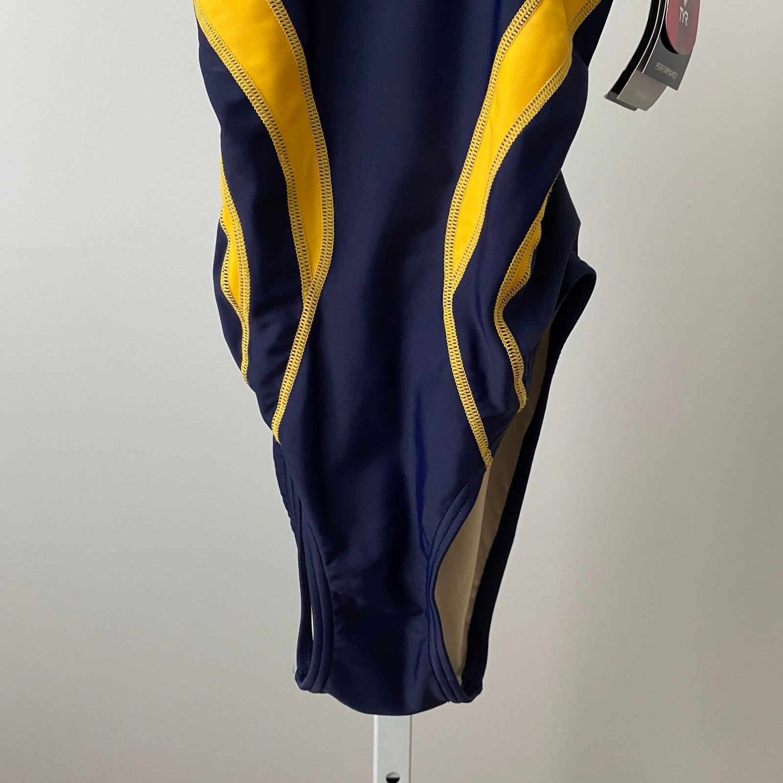 TYR Beach One Piece 30/6 Blue Yellow Performance Maxback Swimsuit NWT Racing