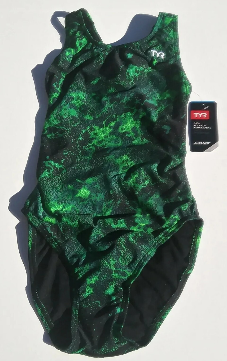 TYR Diploria Maxfit Women’s 30(XS) 1Pc Athletic Swimsuit Green Black Racerback