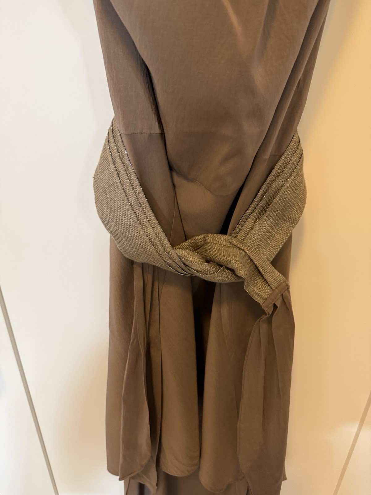 EUC Brunello Cucinelli Belted High Low Dress brown SZ S $2,452.00