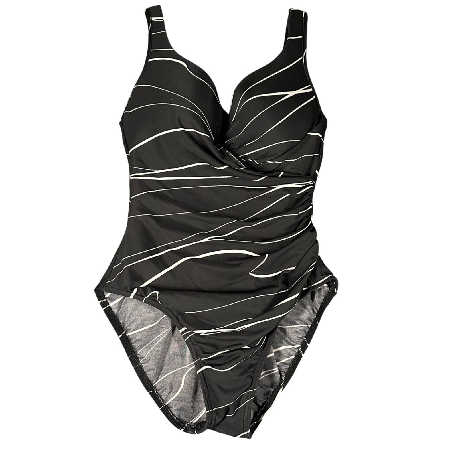 Miraclesuit 1 Piece Swimsuit Womens 10 Black Underwired Ruched Slimming