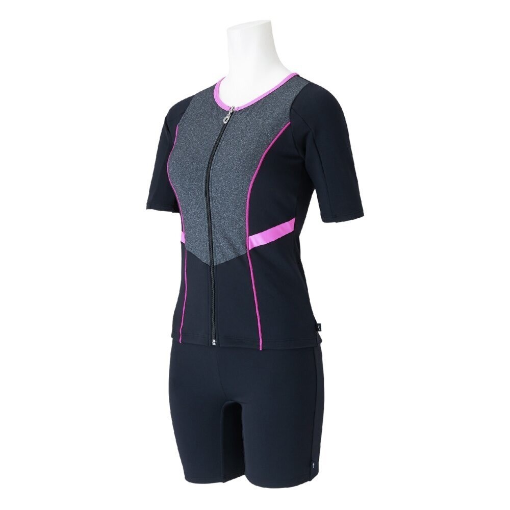 Mizuno Women’s Aqua Fitness Two-Piece Swimsuit Front Zip Black/Pink 2025SS