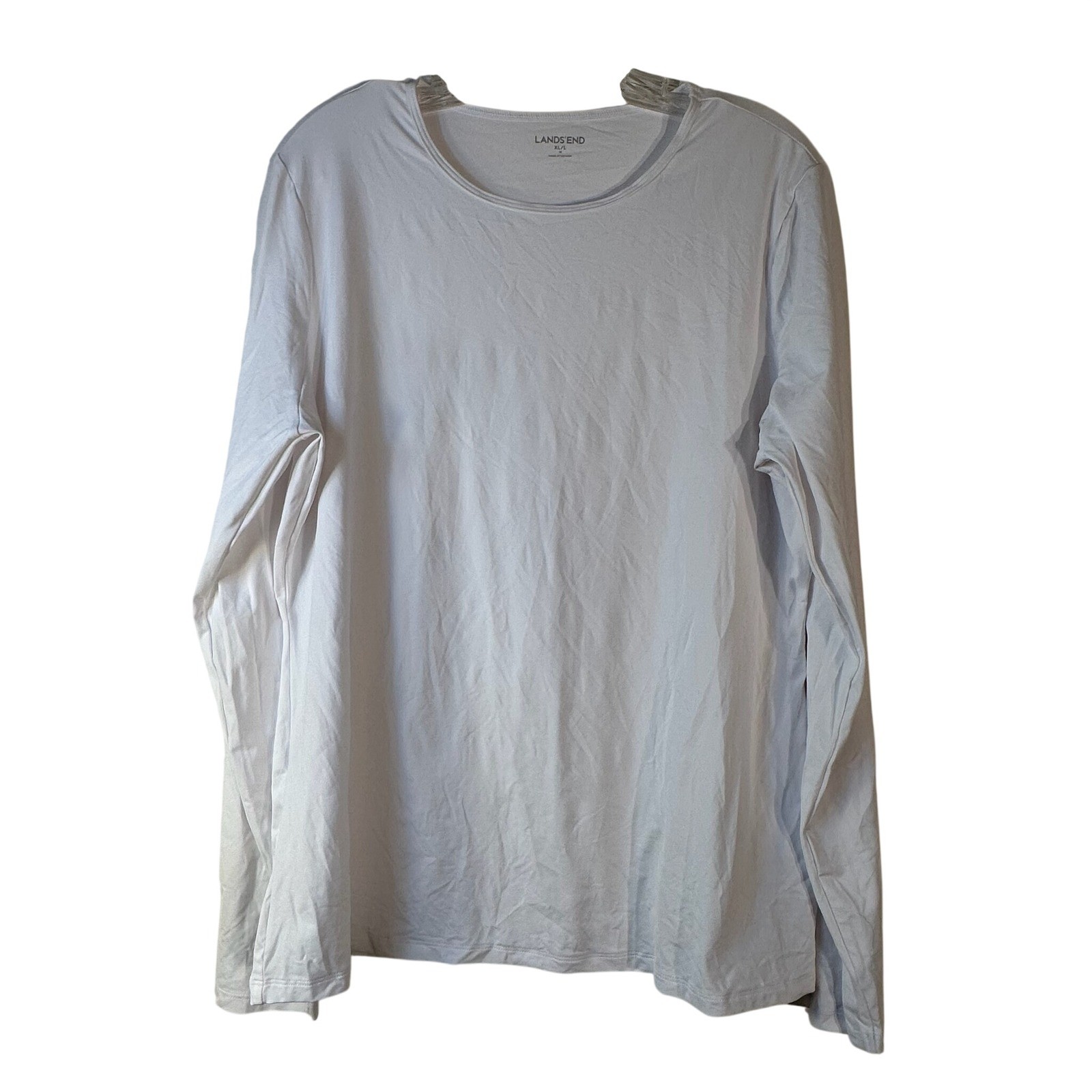 Lands End Womens XL White Long Sleeve Crew Neck Stretch Top Nylon Spandex 18