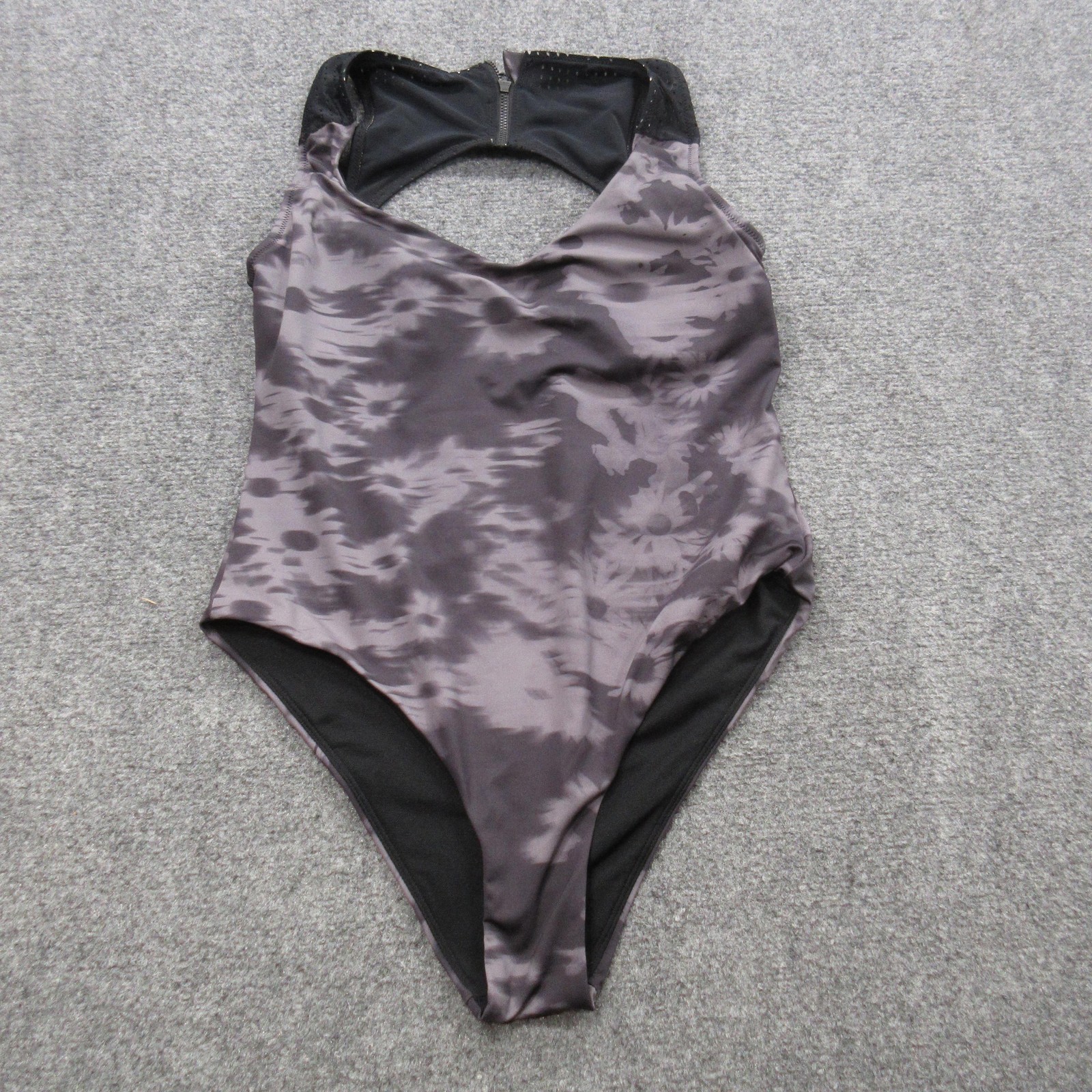 Nike Women’s One Piece Swimsuit Large Black Floral Zip Back Racer Athletic Suit