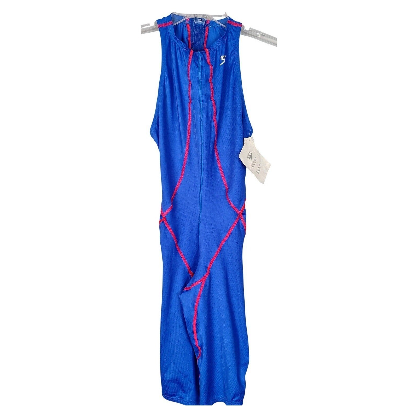 Speedo Aquablade Full Body Swimsuit Blue Red 705848 42L Vintage USA NWT nos