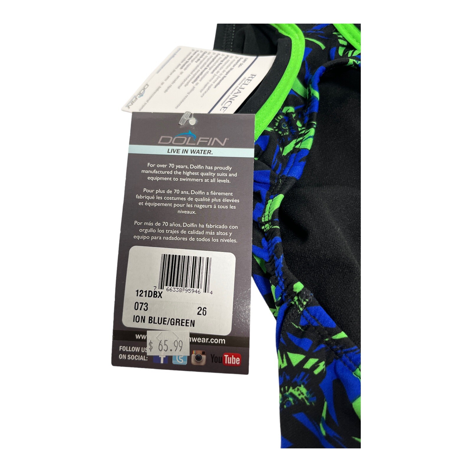 DOLFIN LADIES SIZE 26 RELIANCE BLUE GREEN ION TRAINING SWIMSUIT Sz 26 NEW NWT