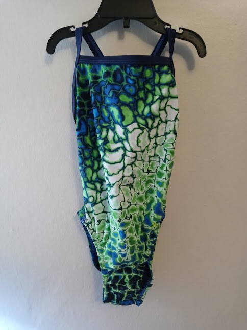 Speedo Women’s PowerFLEX Eco Prism Racer Flyback Swimsuit Size 22 Blue/Green
