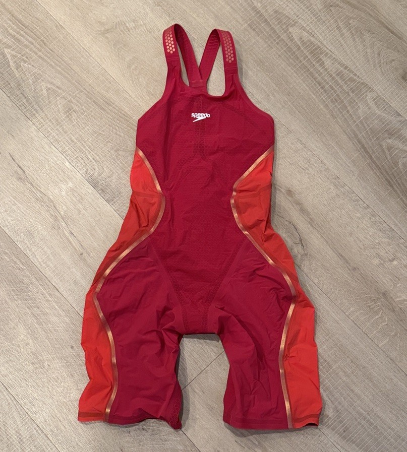 Pink and Gold Women’s Speedo Intent Tech Suit, Size 26, Open Back