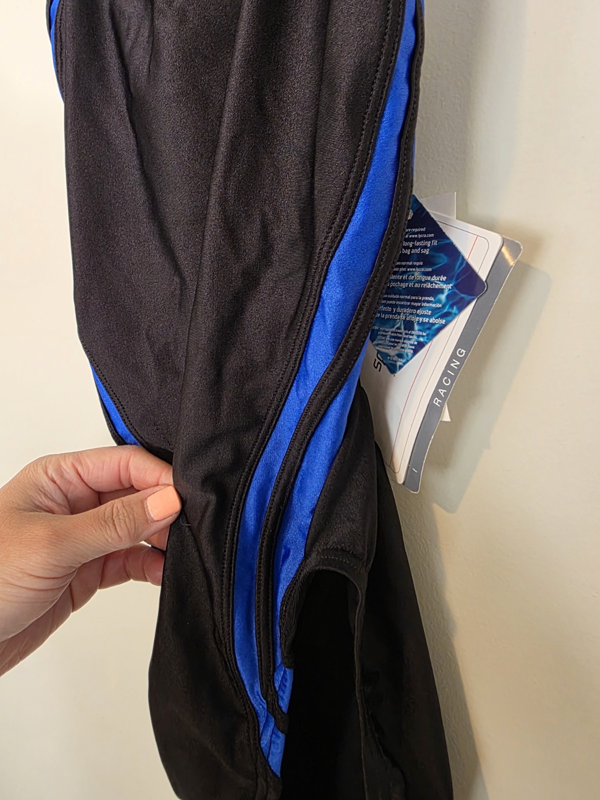 Speedo Racing Women’s Size 6/32 One Piece Swimsuit New w/ Tags Black Blue Lycra