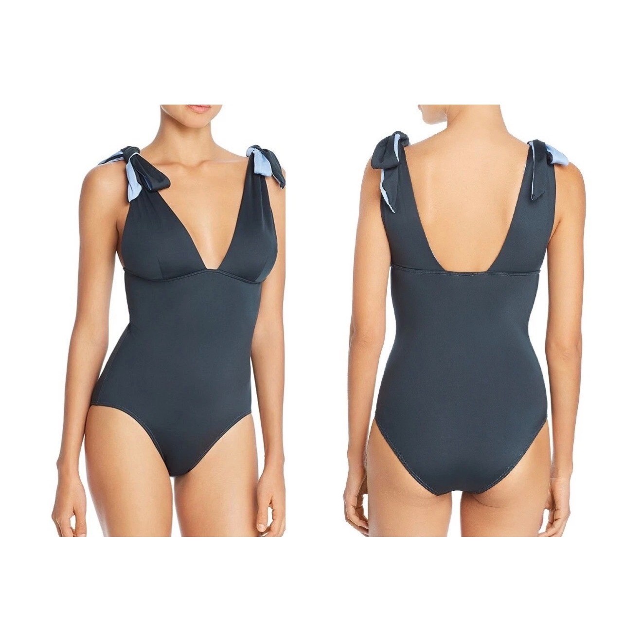 Mei Lange Eve Bow Dark Green Shoulder Tie One Piece Maillot Swimsuit Size Medium