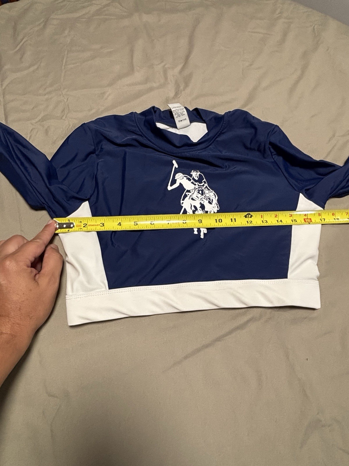 Women’s Rash Guard US Polo Assoc Top Blue Cropped L- 11/13 Juniors Swim EUC