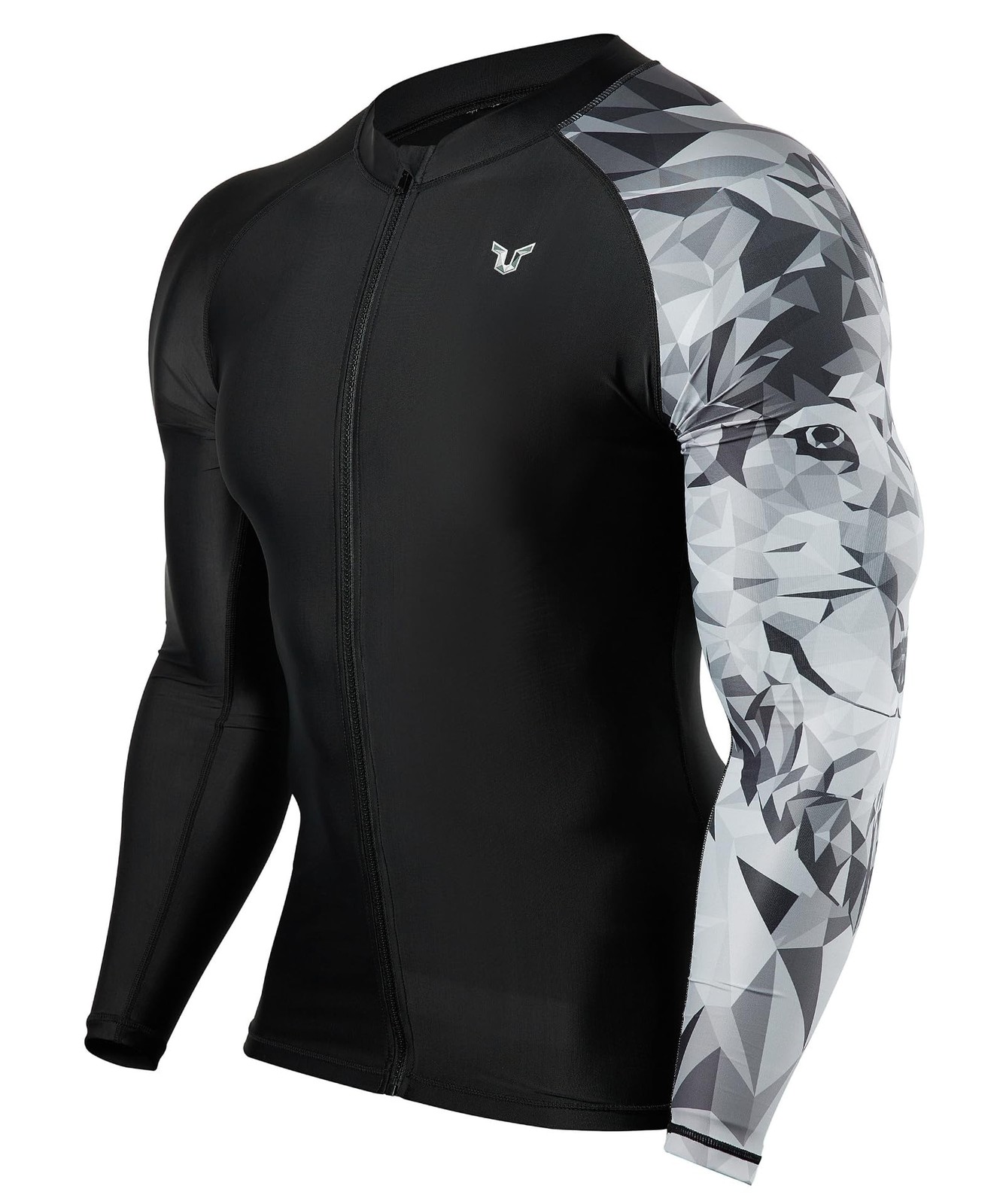HUGE SPORTS Men’s Swim Shirts Long Sleeve Zip Rash Guard UPF 50+ Sun Protecti…