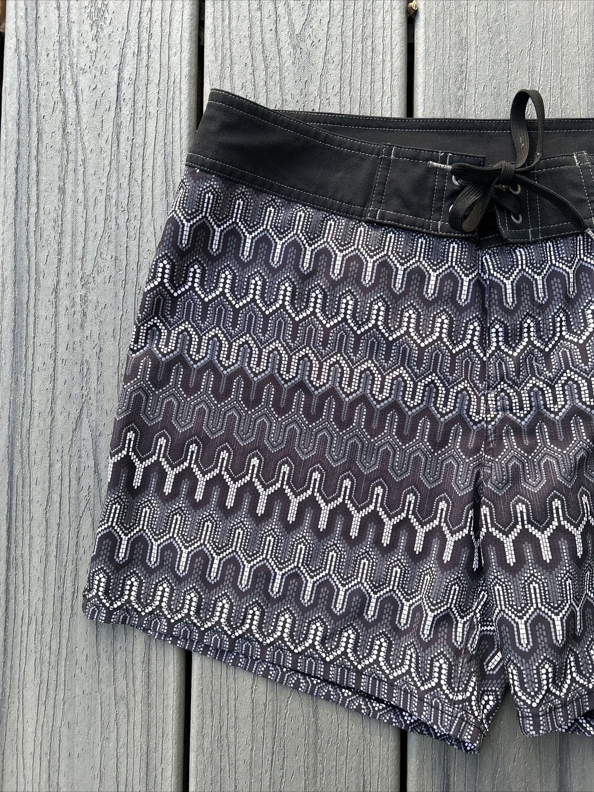 Prana Women’s Sz M Board Shorts Swim ~Black/White/Gray~