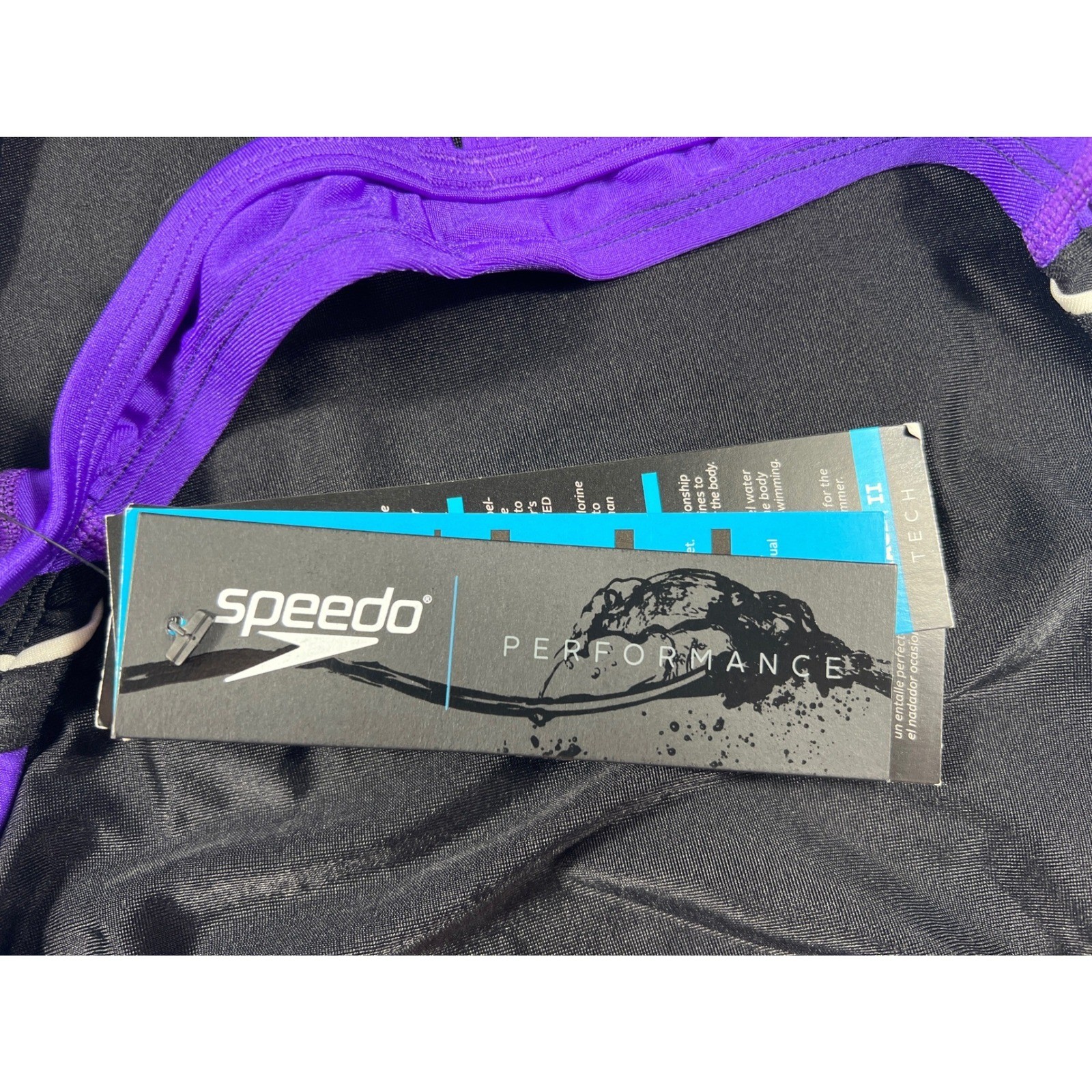 NWT Speedo Race II Powerflex Size 40/14 One Piece Swimsuit Black Purple Traning