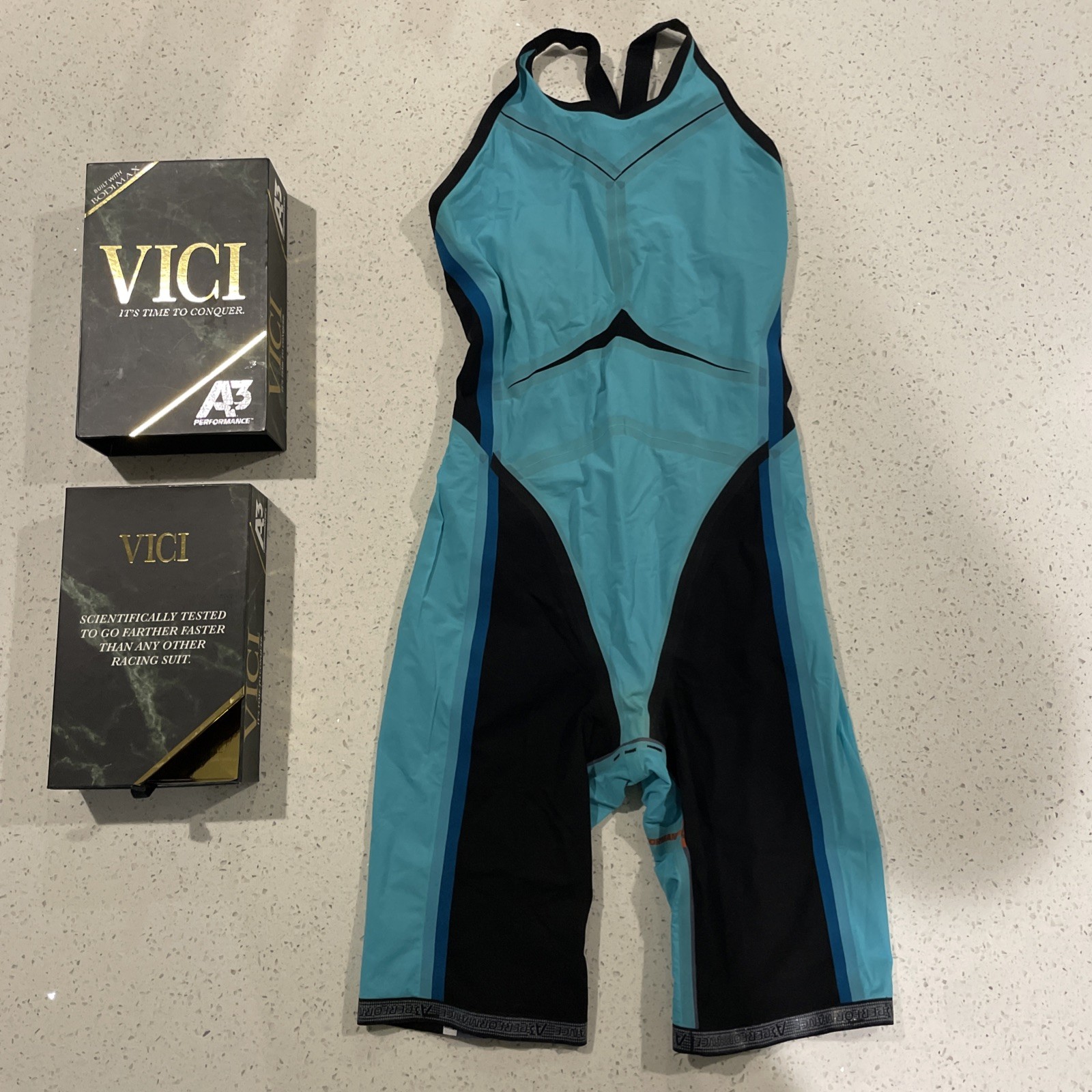 V3 TEAM VICI FEMALE POWERBACK TECHNICAL RACING SWIMSUIT BLACK BLUE SZ 24 Women
