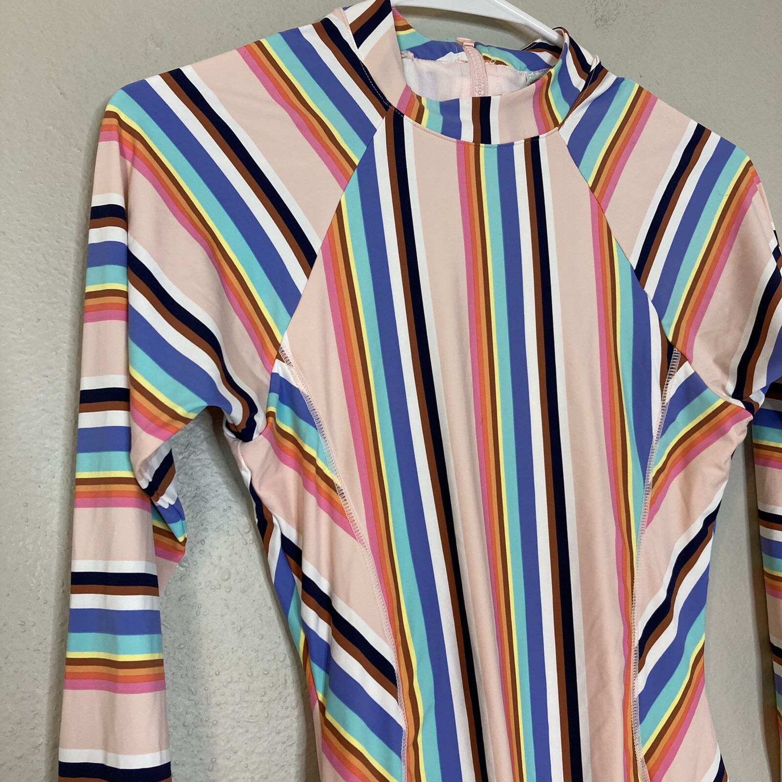 Hobie Standard Surf Suit M Multicolor Striped One Piece Swimsuit, Long Sleeve